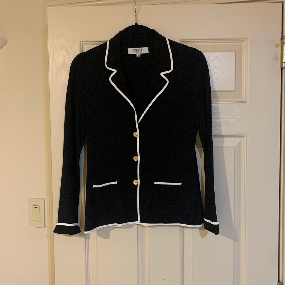 Kasper Separates Black/White Knit Cardigan Sweater sz XS